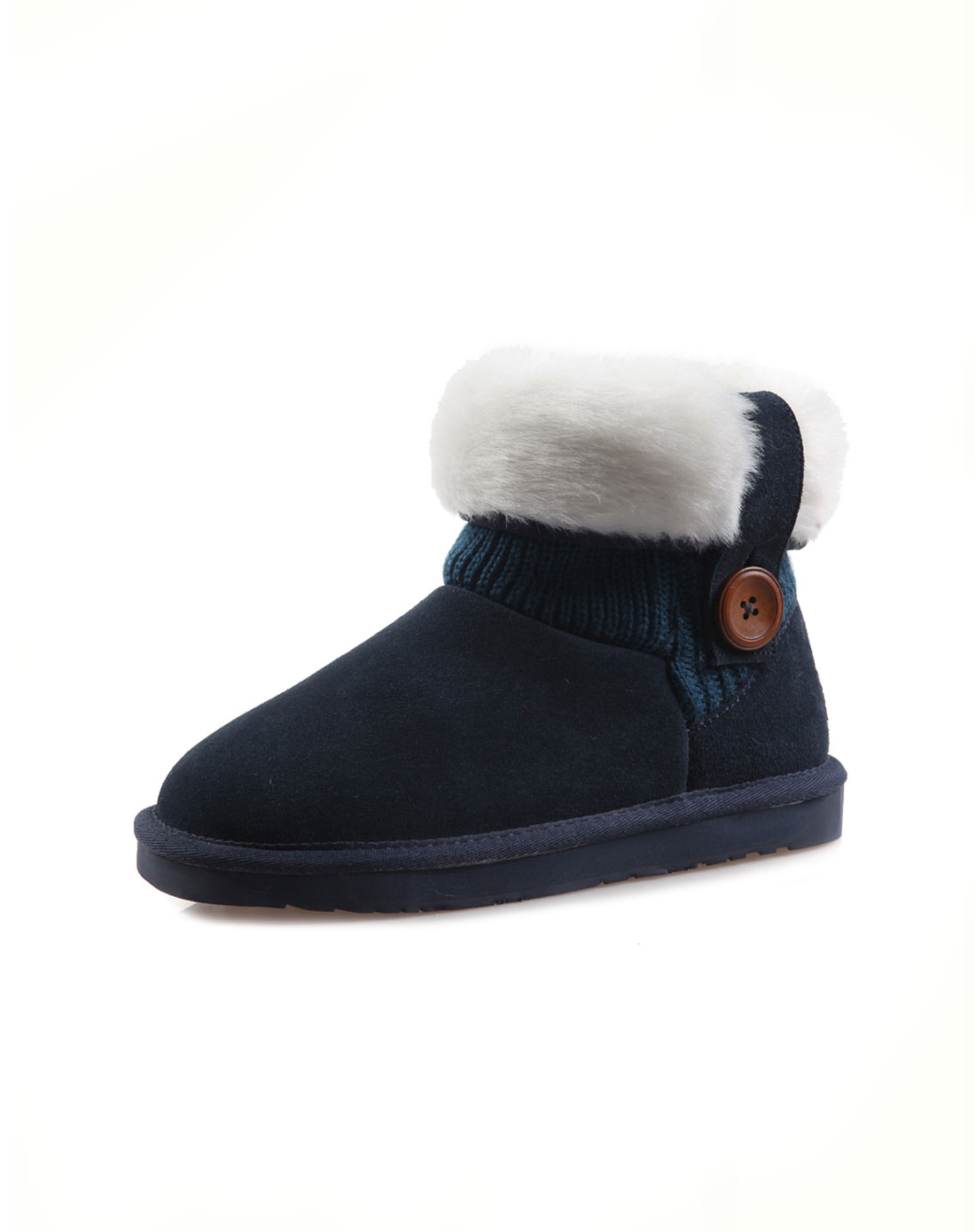 湖蓝毛线牛皮拼接甜美雪地靴L31X101-唯品会