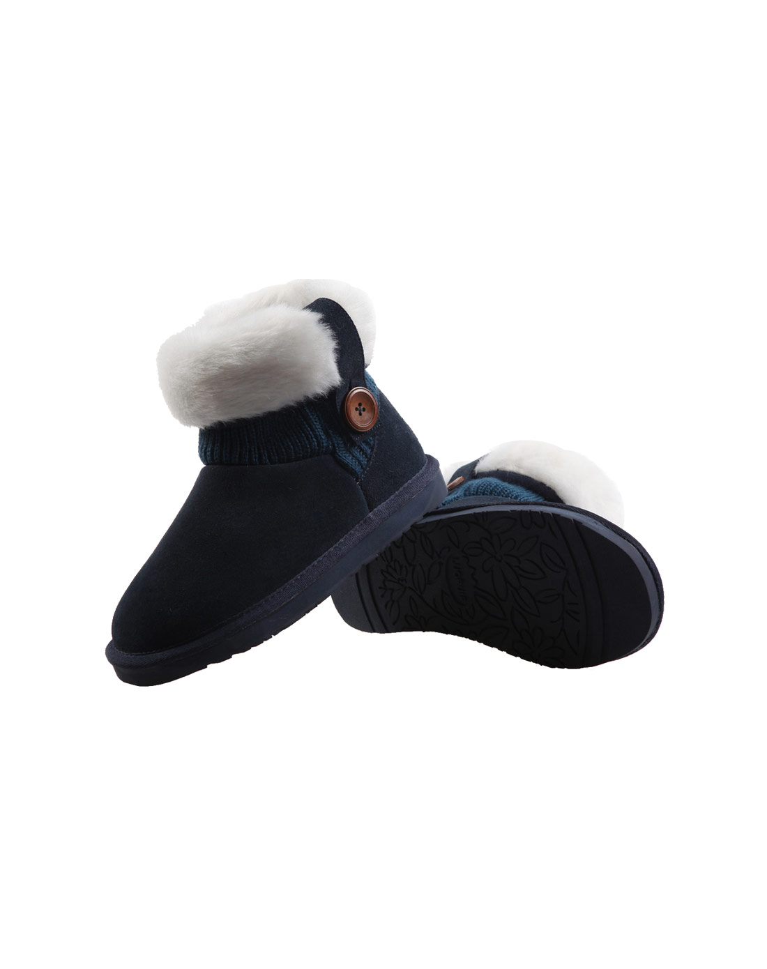 湖蓝毛线牛皮拼接甜美雪地靴L31X101-唯品会