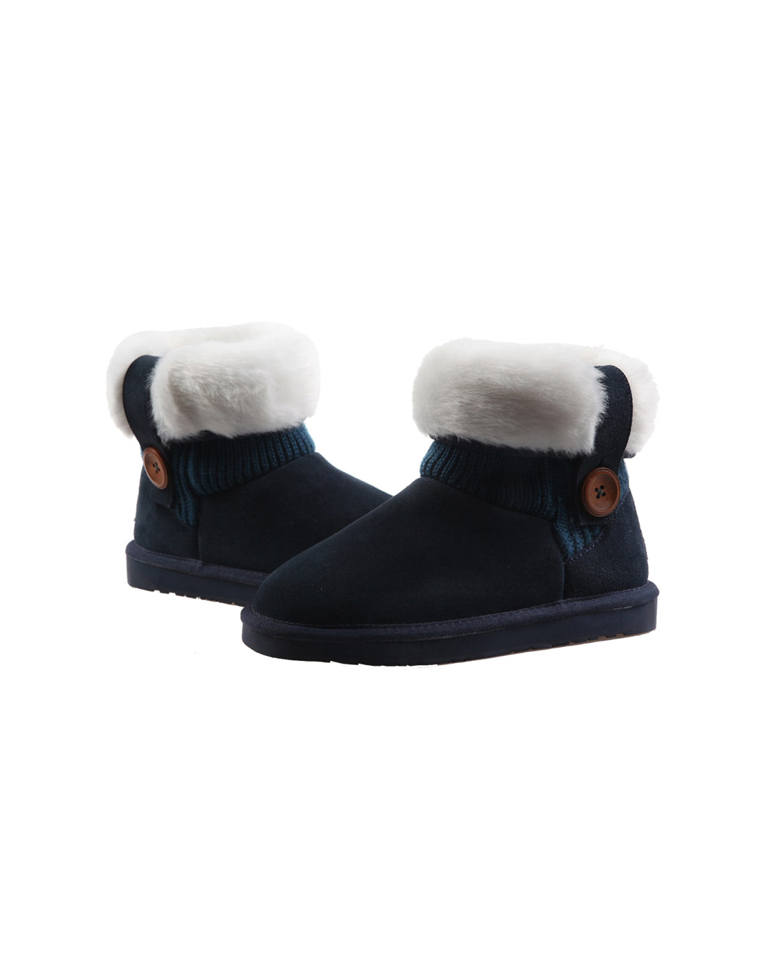 湖蓝毛线牛皮拼接甜美雪地靴L31X101-唯品会