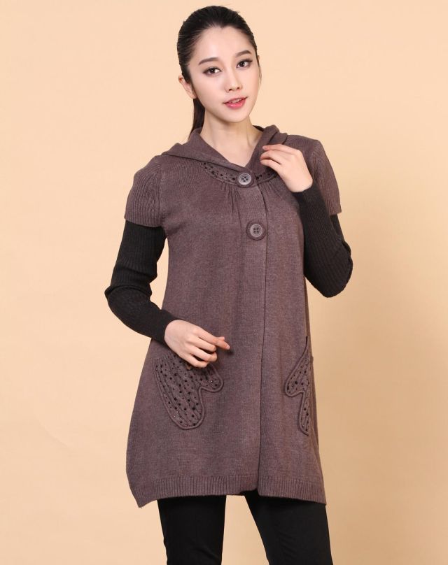 <em>女款</em>驼色短袖长款<em>针织开衫</em>-唯品会Pad版