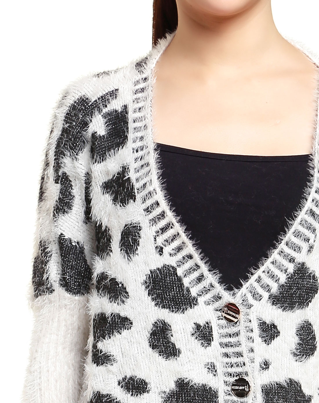 女款<em>白色马海毛</em>斑纹长袖<em>针织开衫</em>-唯品会Pad