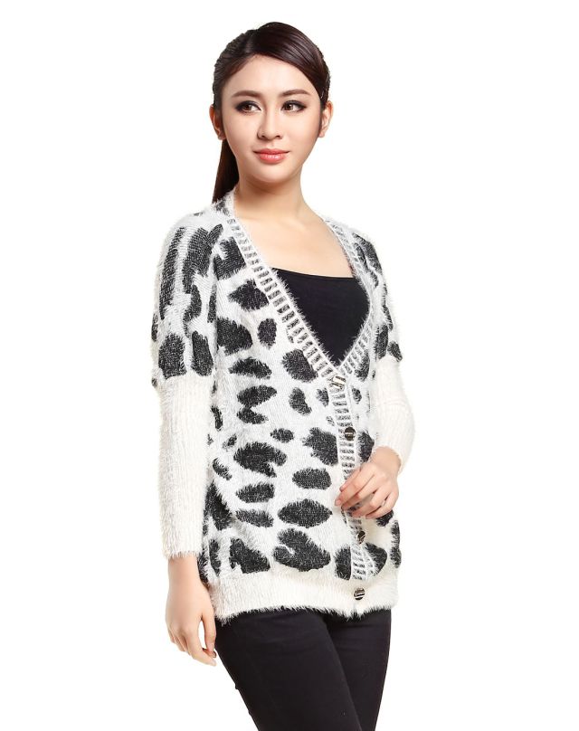 女款<em>白色马海毛</em>斑纹长袖<em>针织开衫</em>-唯品会Pad