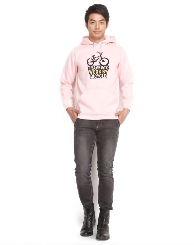 男款粉色温馨自行车印花长袖卫衣-唯品会Pad