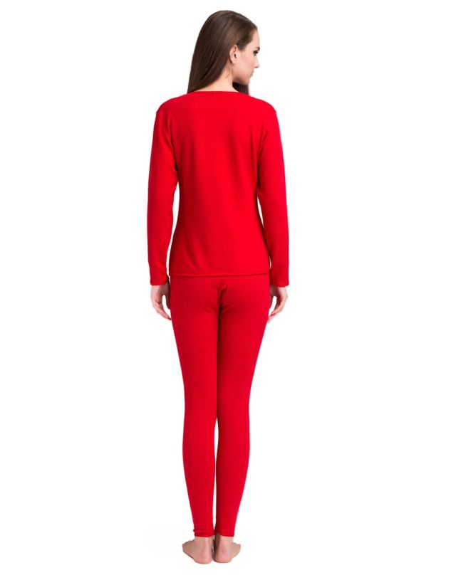女款大红色圆领时尚保暖长袖套装-唯品会Pad