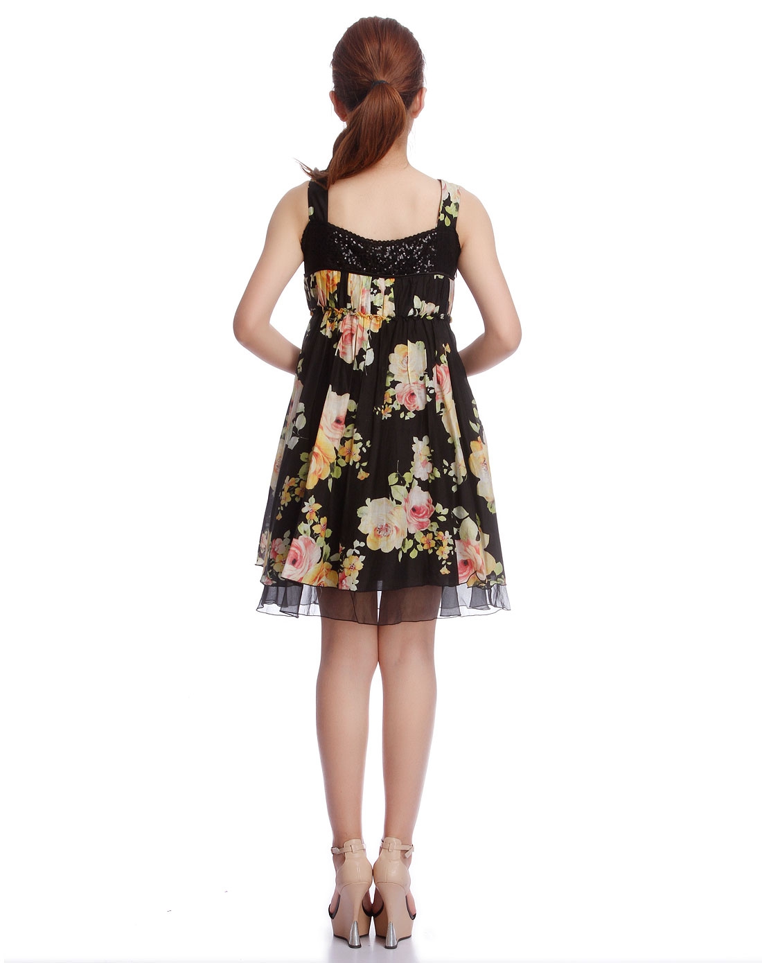 <em>anna lice女装专场</em>黑色闪片印花背心连衣裙-唯