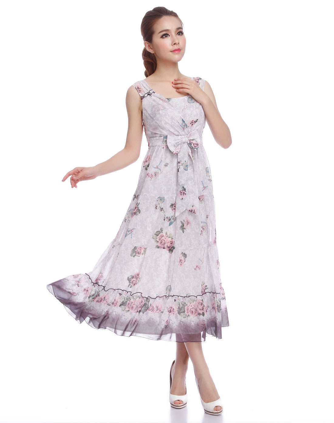 <em>anna lice女装专场</em>粉紫色印花无袖连衣裙-唯品