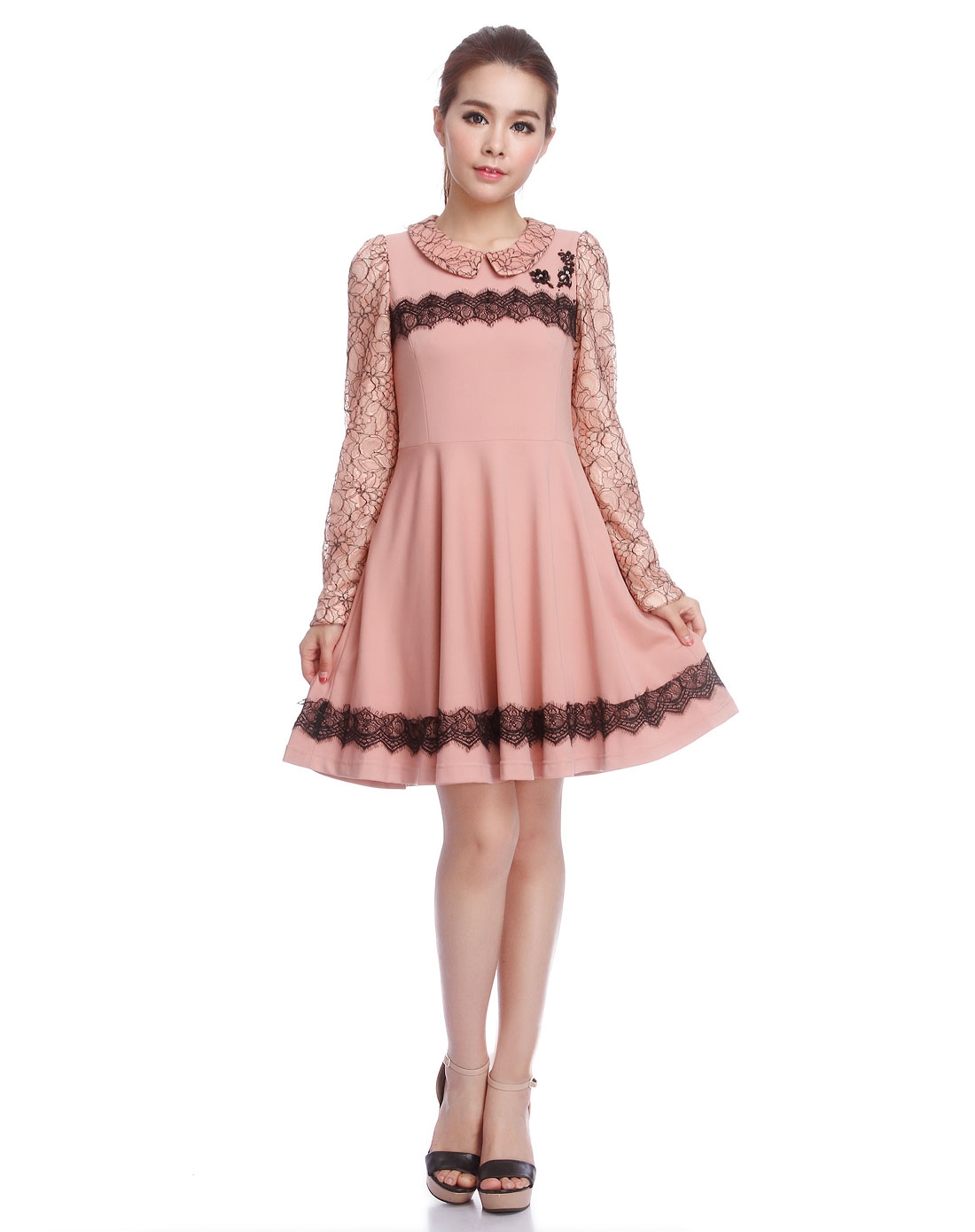 <em>anna lice女装专场</em>深粉杏色都市韵味翻领长袖连