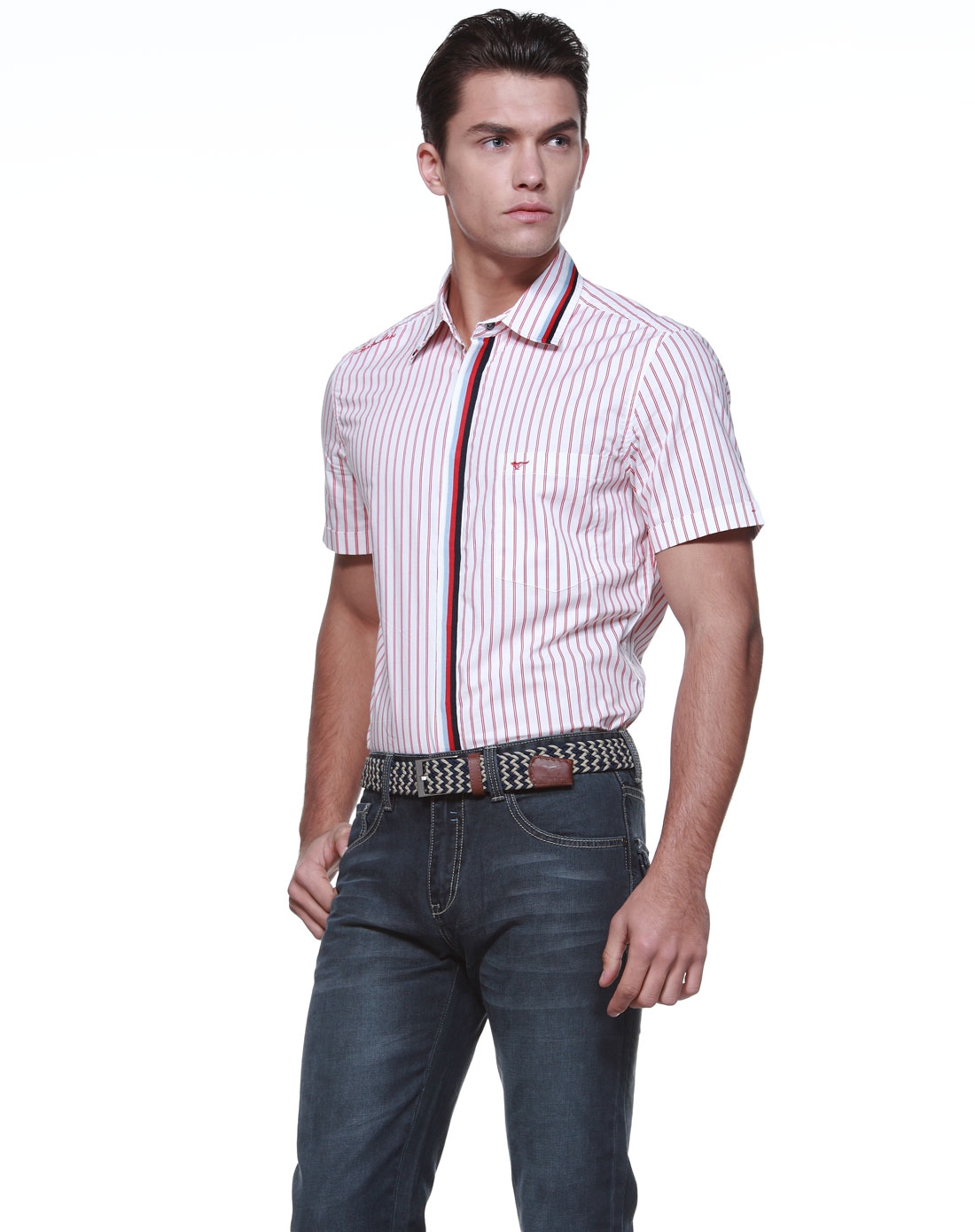 七匹狼SEPTWOLVES男装专场红色短袖休闲衬