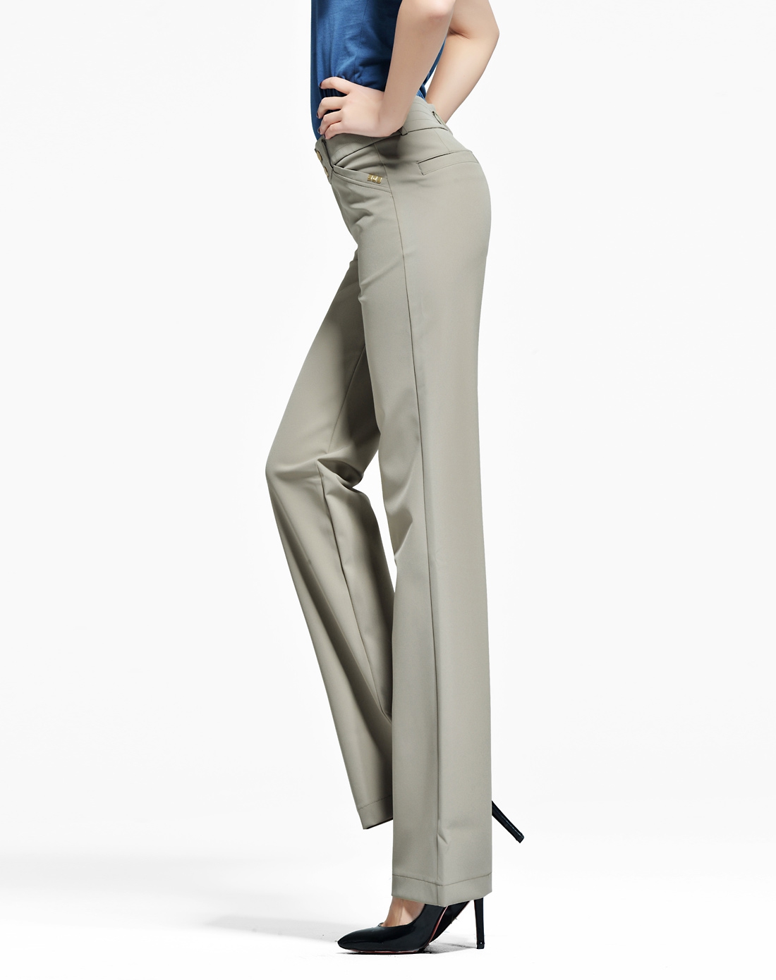 <em>逸阳</em>ESEY<em>女裤</em>专场浅灰绿色修身<em>休闲</em>中直筒长