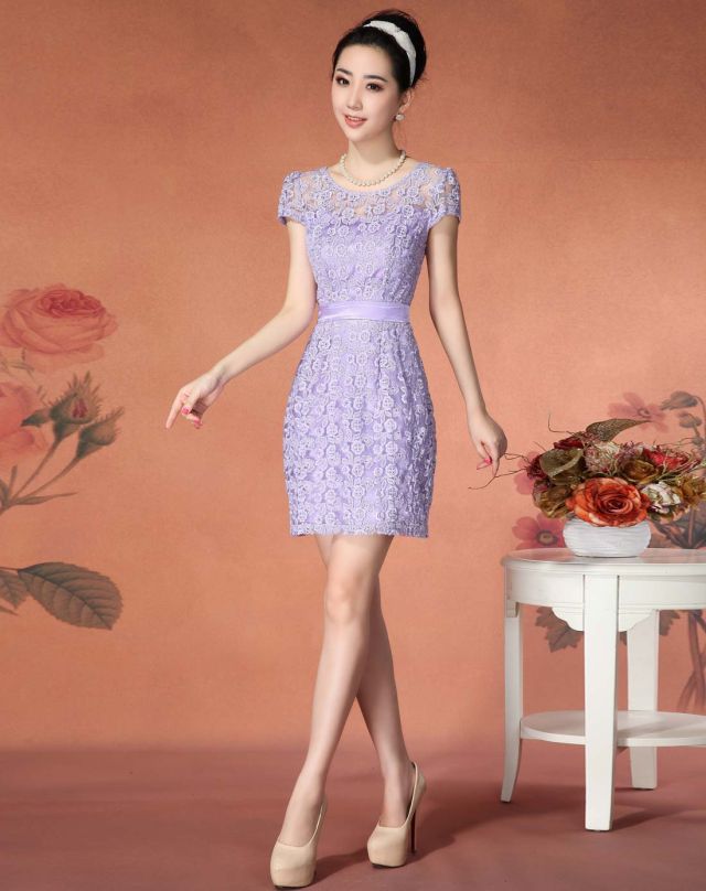 欧力丝Olisi<em>女装</em>专场<em>粉紫色</em>典雅唯美蕾丝短袖连