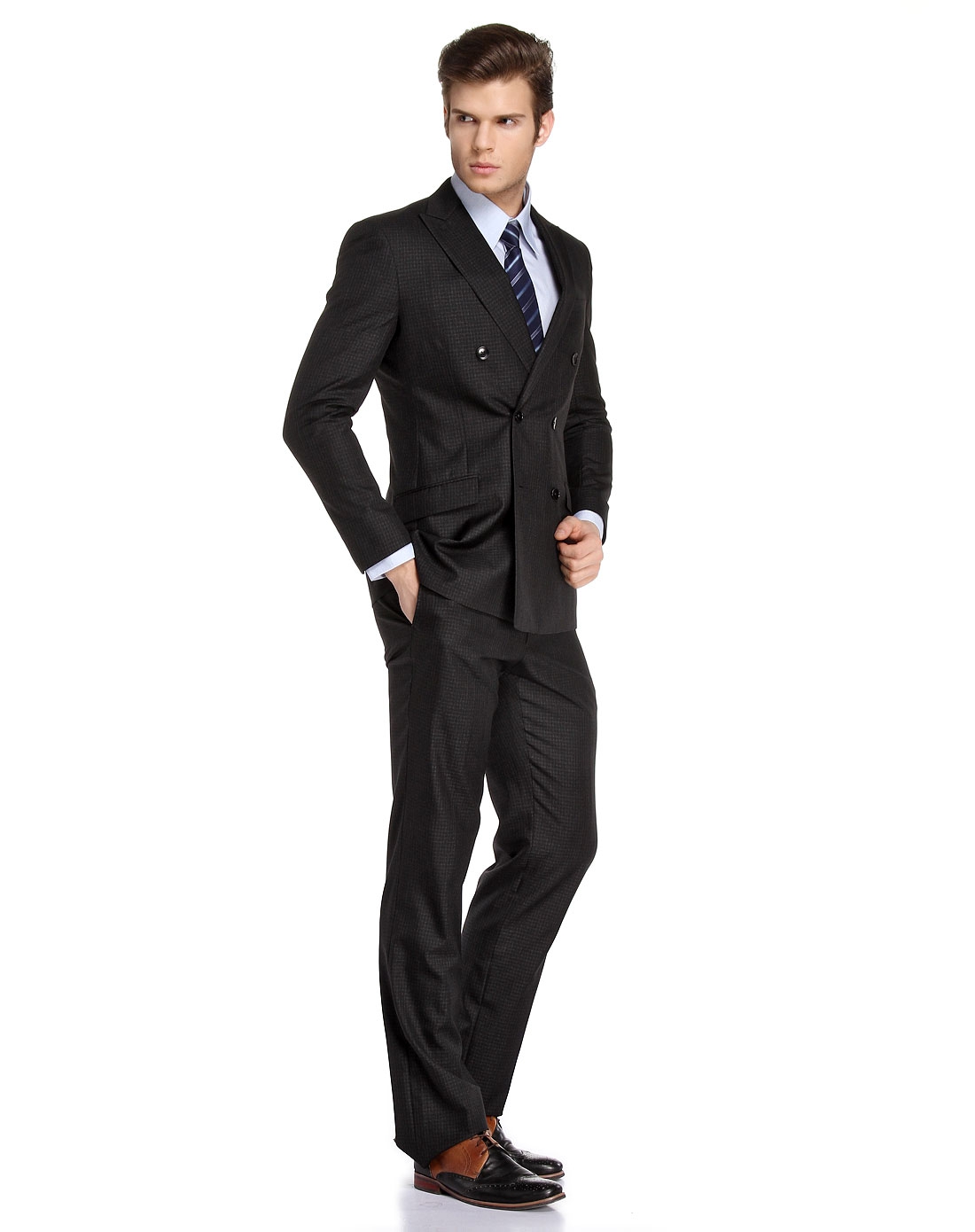 都本D'URBAN男装专场黑色帅气韩版格纹长袖