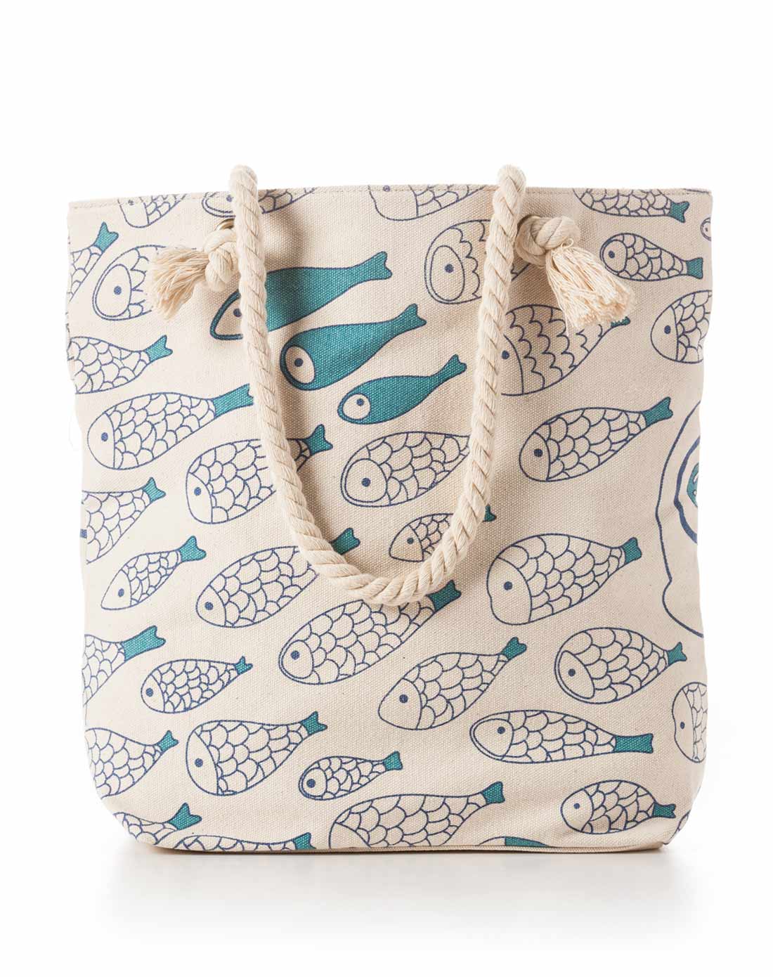 米白色帆布小鱼手提包