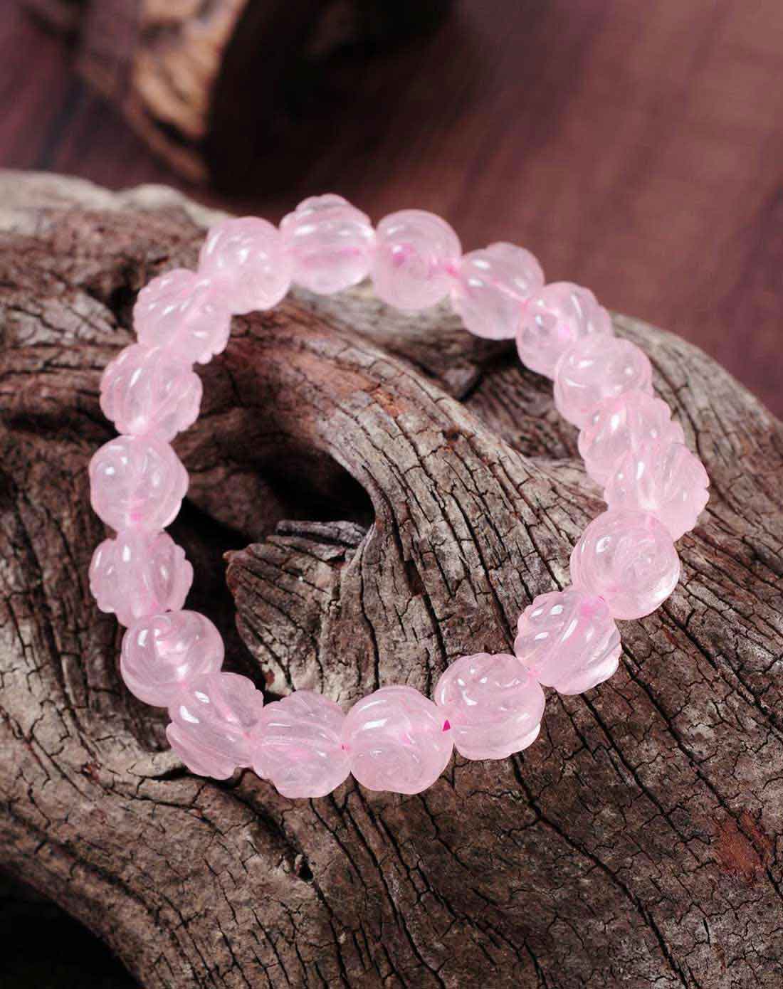 女粉色天然粉水晶爱情莲花时尚手链