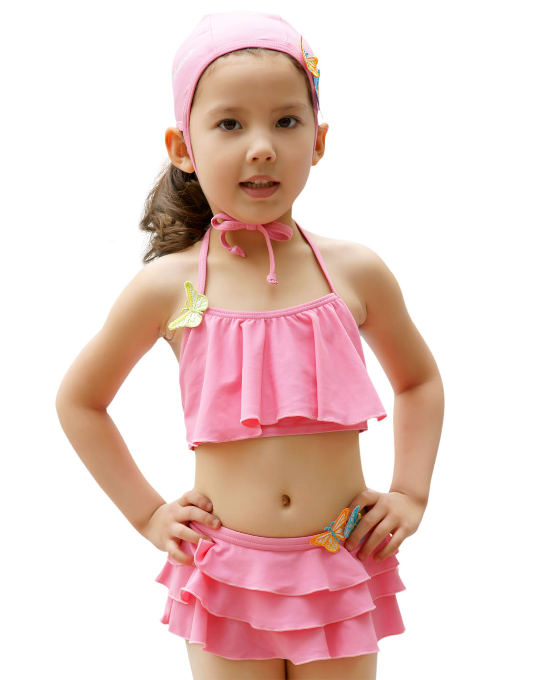 珍妮贝尔 女童泳装童分体粉红泳衣