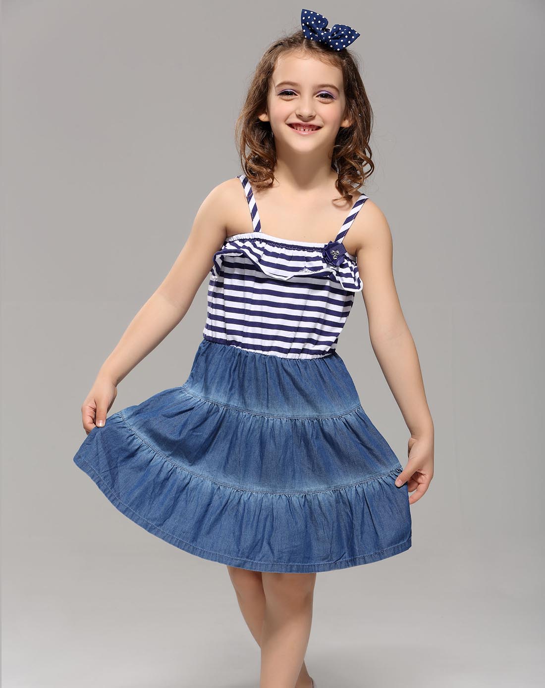 女童宝蓝吊带裙-详情